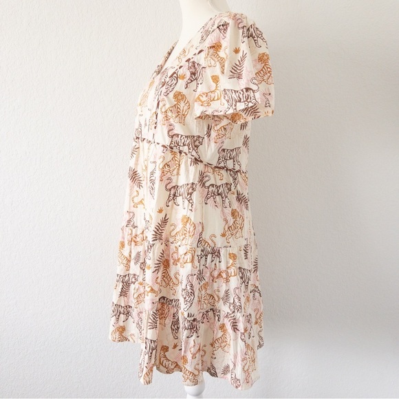 Umgee Cream Tiger Print Babydoll Tiered Cotton‎ Dress Size Small - Picture 8 of 12